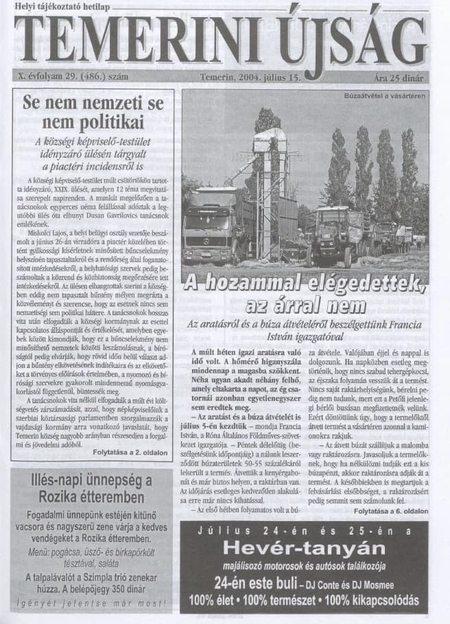 Temerini Újság, 10. évf. 2004. július 15. 29. sz.