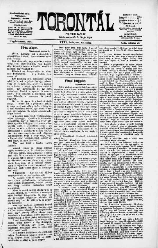 Torontál, 35. évf. 1906. március 20. 65. sz.