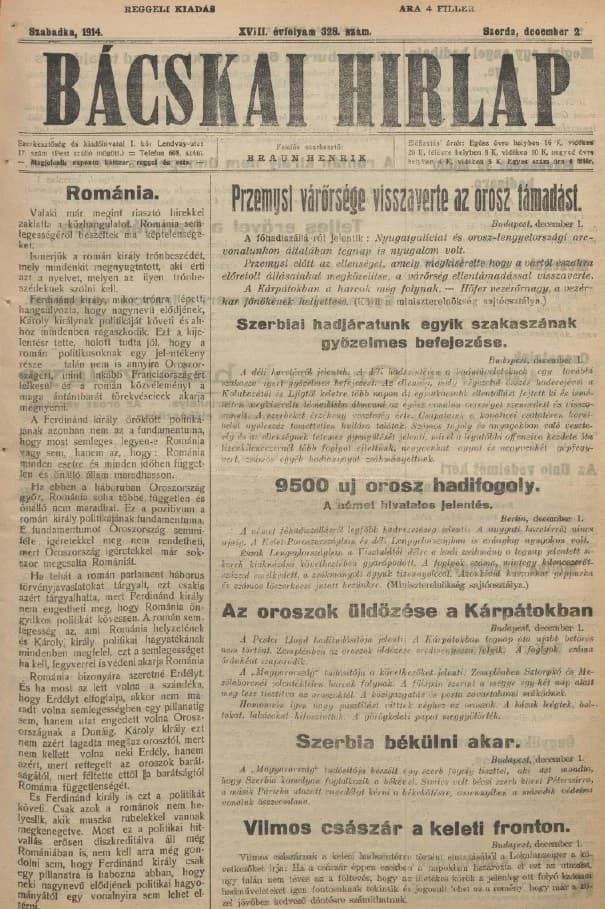 Bácskai Hirlap, 18. évf. 1914. december 2. 328. sz.