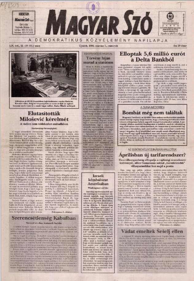 Magyar Szó, 59. évf. 2002. március 7. 55. sz. 1–16. oldal