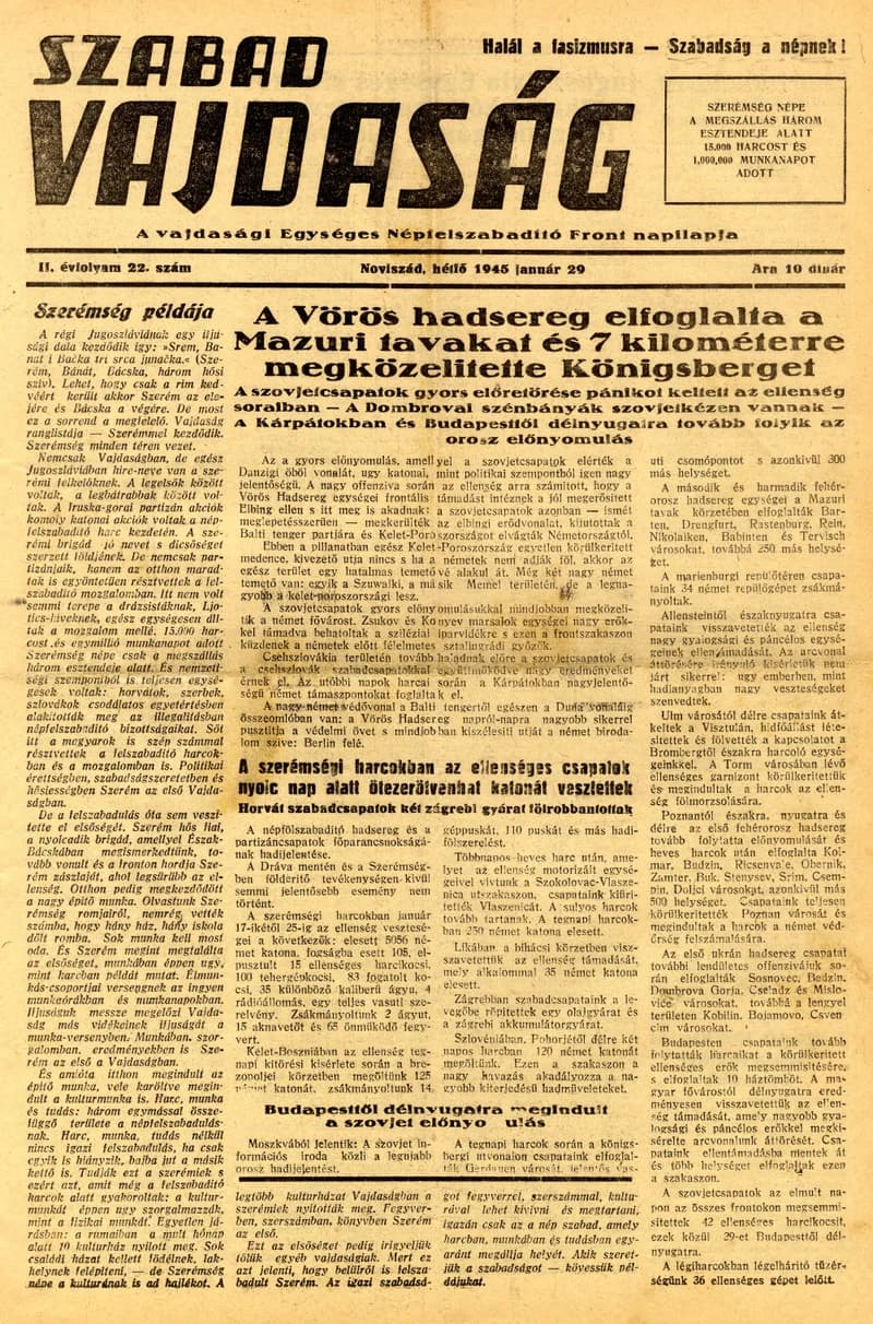 Szabad Vajdaság, 2. évf. 1945. január 29. 22. sz.