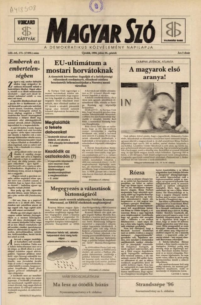 Magyar Szó, 53. évf. 1996. július 26. 175. sz. 1–16. oldal