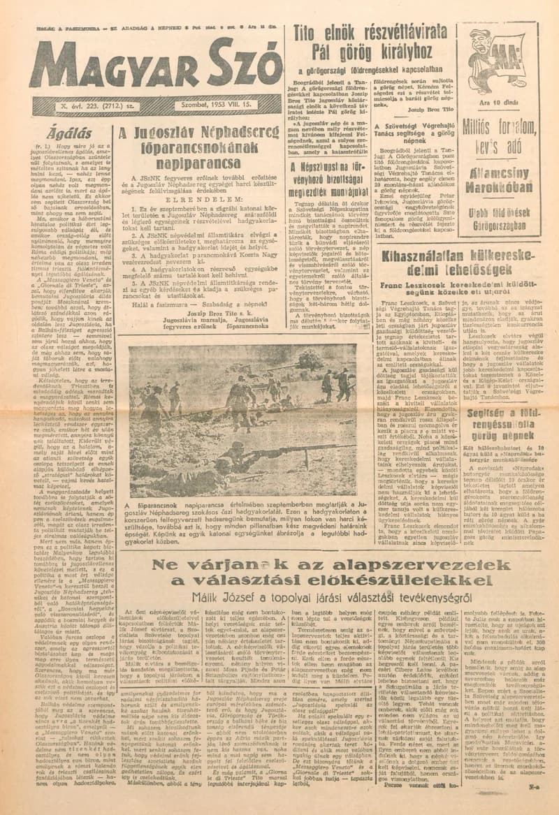 Magyar Szó, 10. évf. 1953. augusztus 15. 223. sz. 1–8. oldal