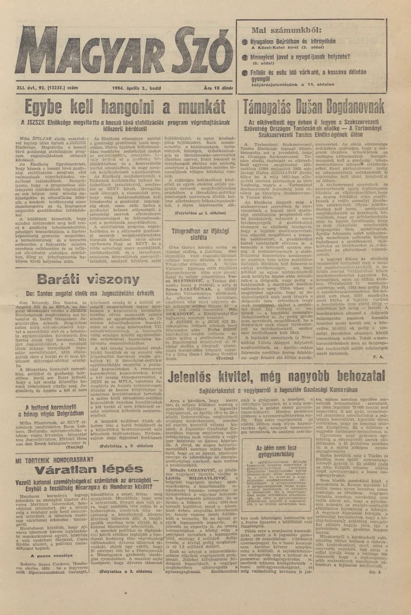 Magyar Szó, 41. évf. 1984. április 3. 92. sz. 1–20. oldal