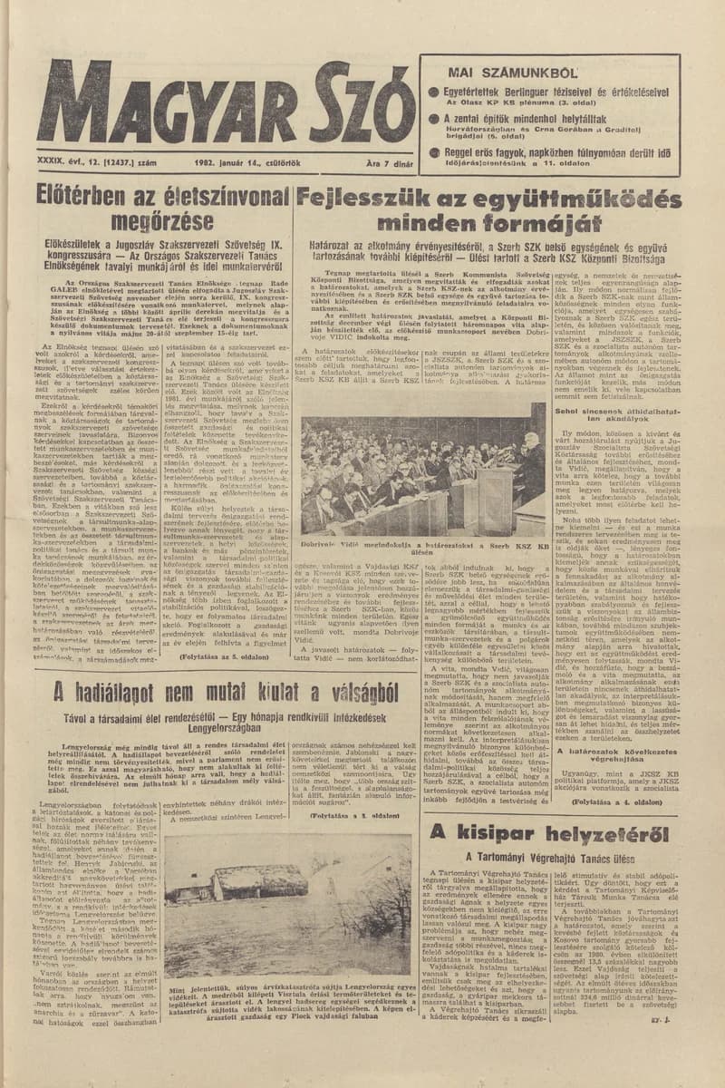 Magyar Szó, 39. évf. 1982. január 14. 12. sz. 1–20. oldal