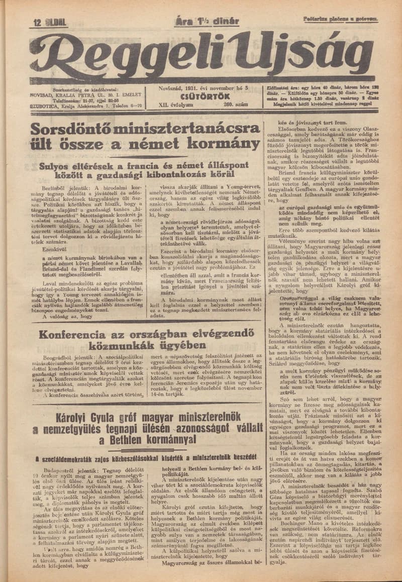 Reggeli Újság, 12. évf. 1931. november 5. 260. sz.