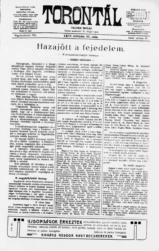 Torontál, 35. évf. 1906. október 29. 247. sz.