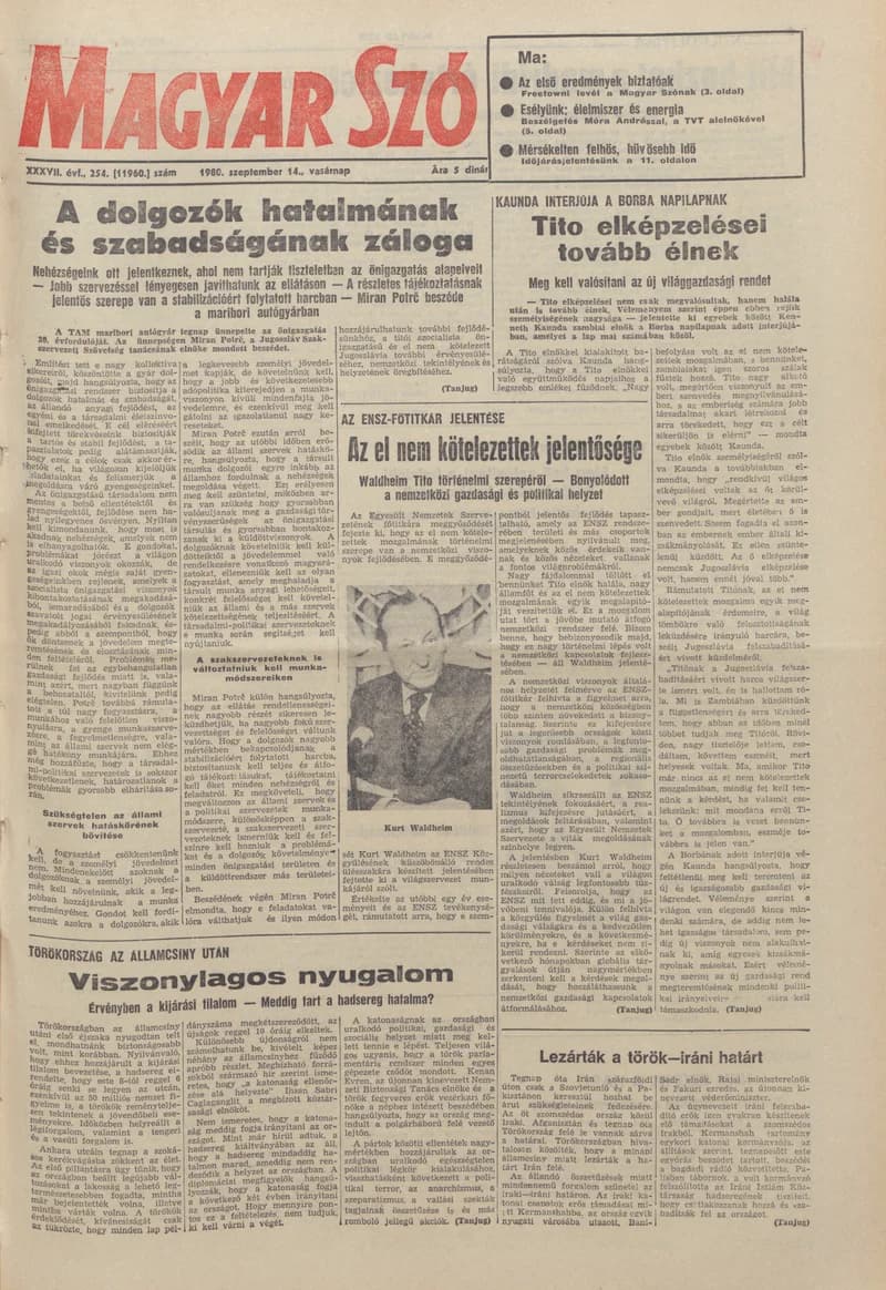 Magyar Szó, 37. évf. 1980. szeptember 14. 254. sz. 1–28. oldal