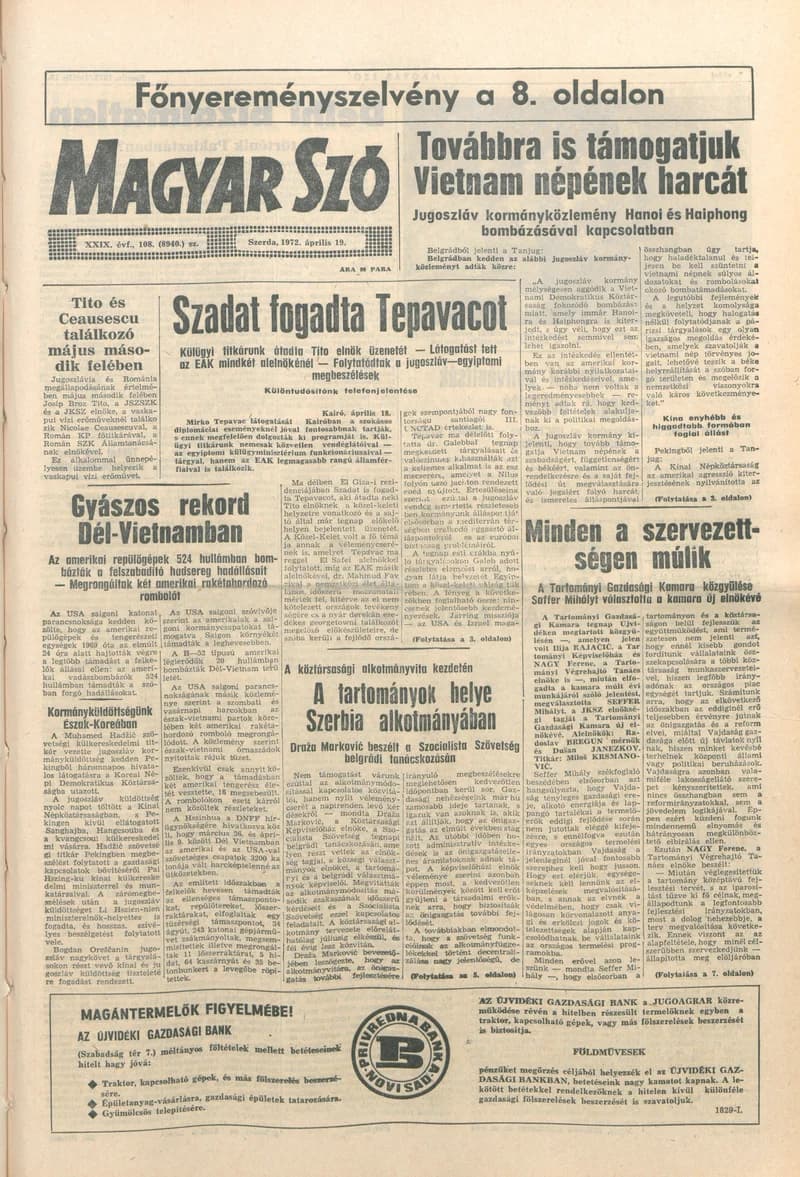 Magyar Szó, 29. évf. 1972. április 19. 108. sz. 1–20. oldal