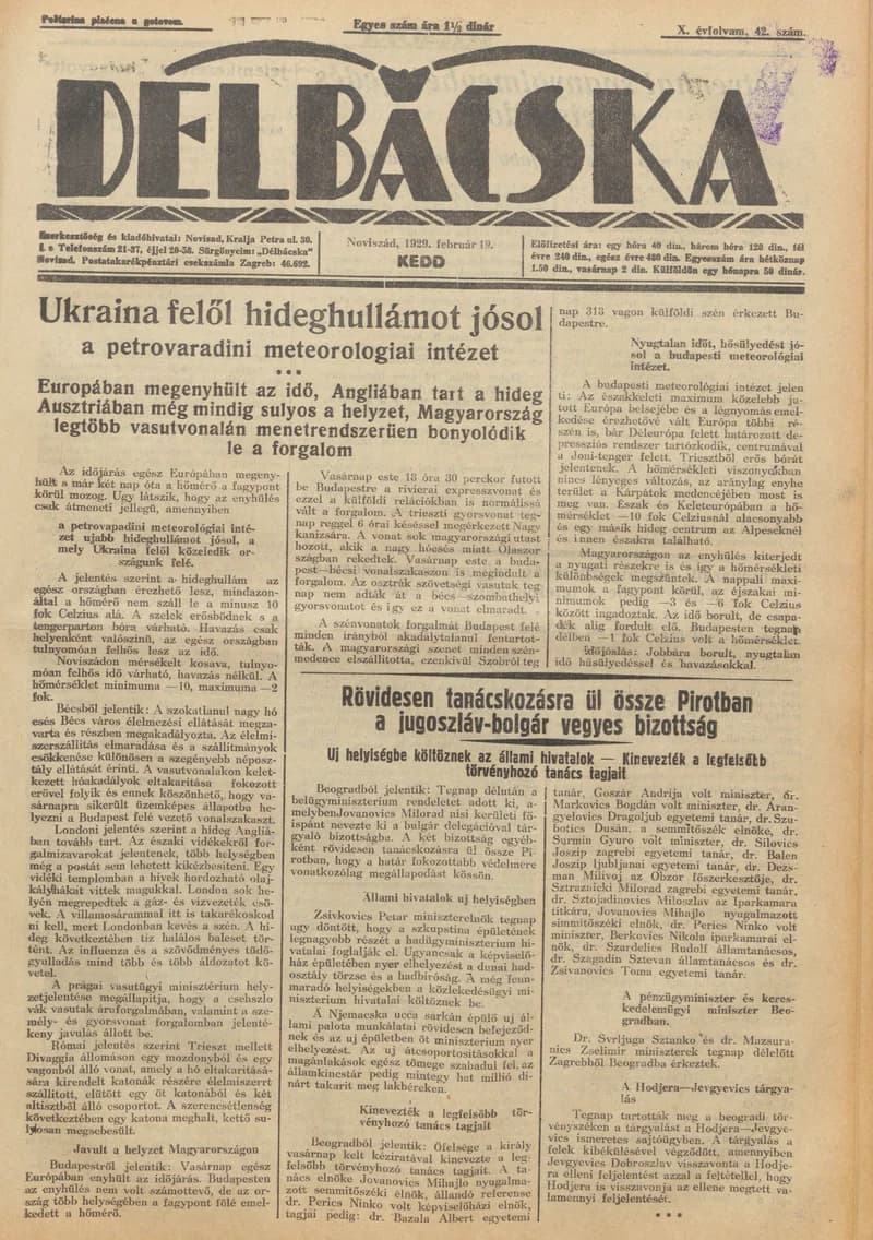 Délbácska, 10. évf. 1929. február 19. 42. sz.