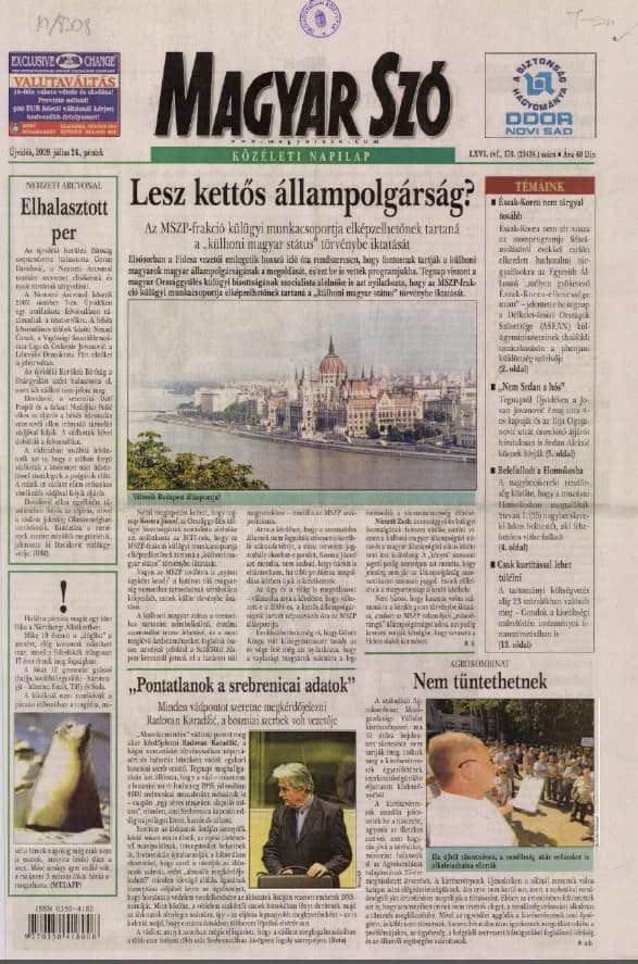 Magyar Szó, 66. évf. 2009. július 24. 170. sz. 1–16. oldal