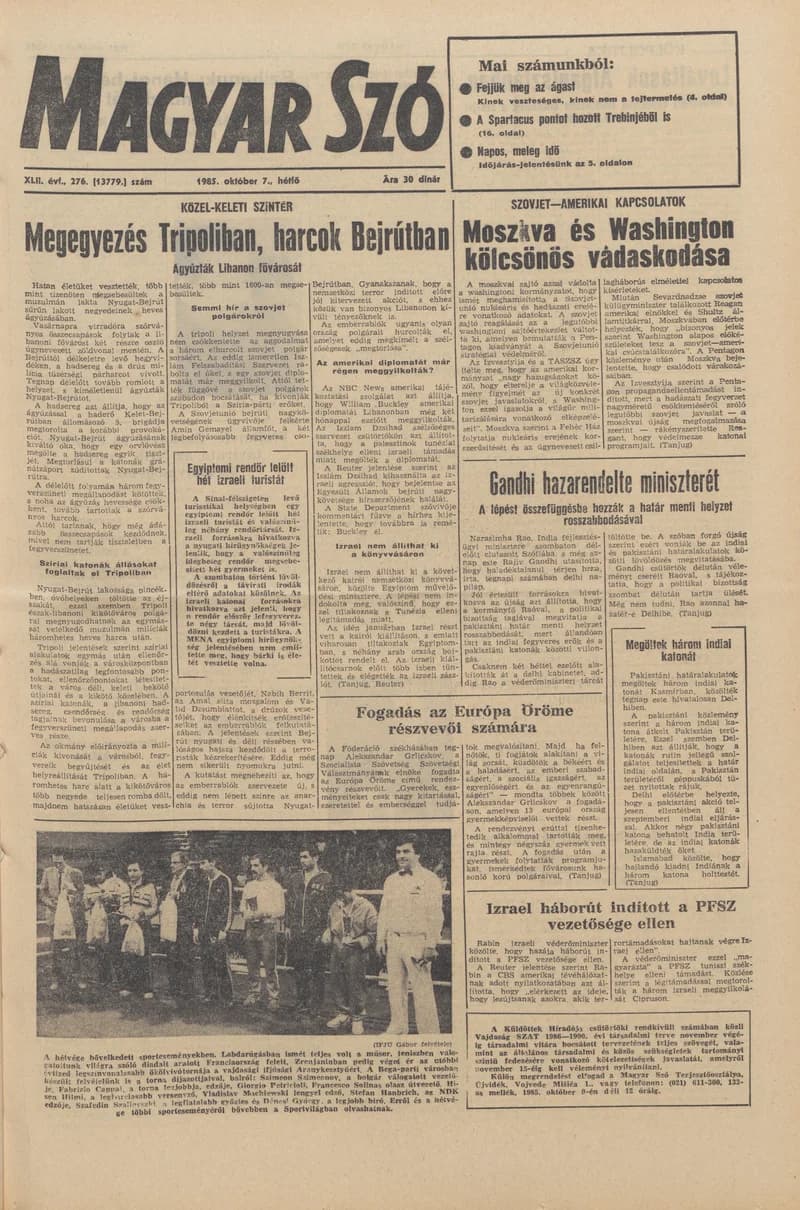Magyar Szó, 42. évf. 1985. október 7. 276. sz. 1–24. oldal