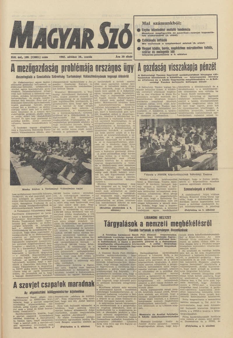 Magyar Szó, 42. évf. 1985. október 30. 299. sz. 1–16. oldal