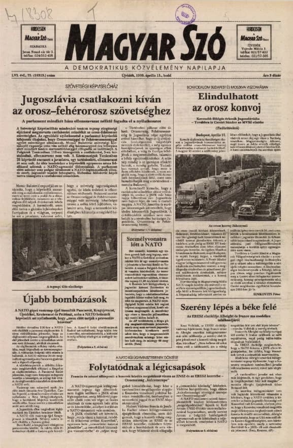 Magyar Szó, 56. évf. 1999. április 13. 75. sz. 1–8. oldal