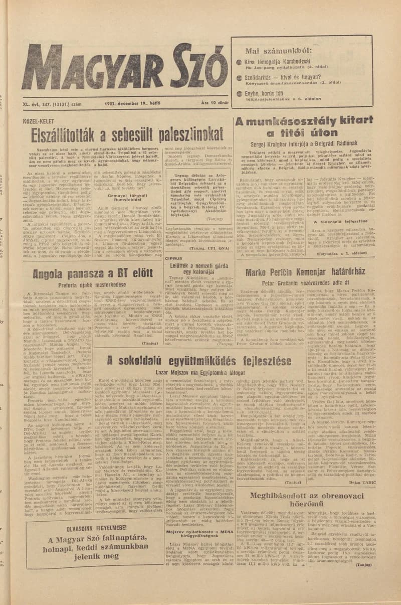 Magyar Szó, 40. évf. 1983. december 19. 347. sz.