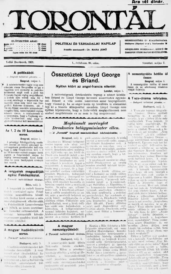 Torontál, 50. évf. 1921. május 7. 98. sz.
