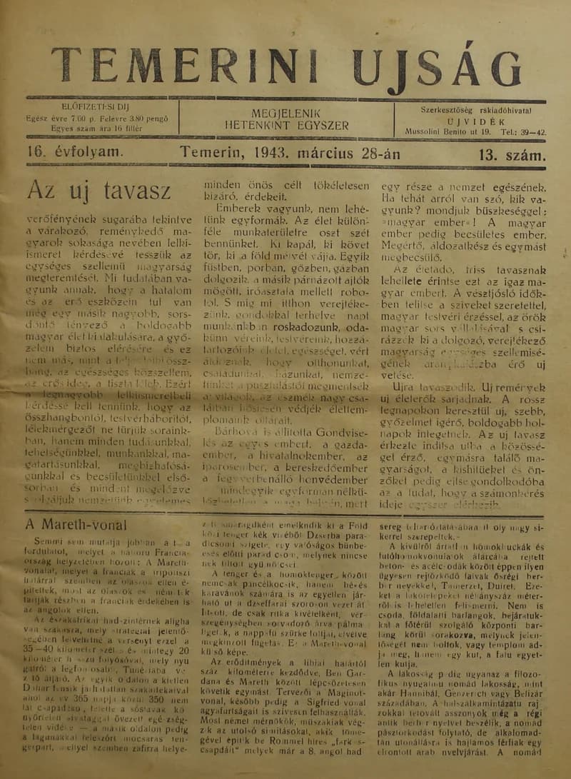 Temerini Újság 1928-1944, 16. évf. 1943. március 28. 13. sz.