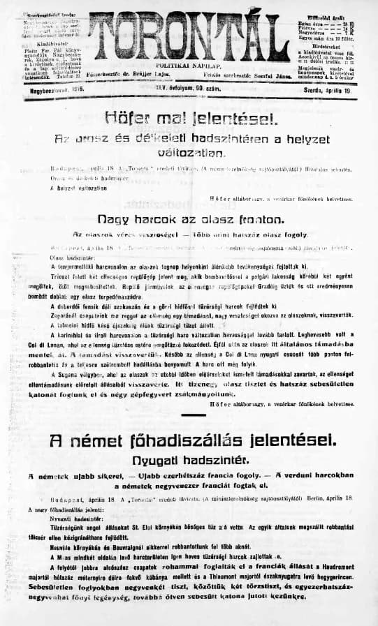 Torontál, 45. évf. 1916. április 19. 90. sz.