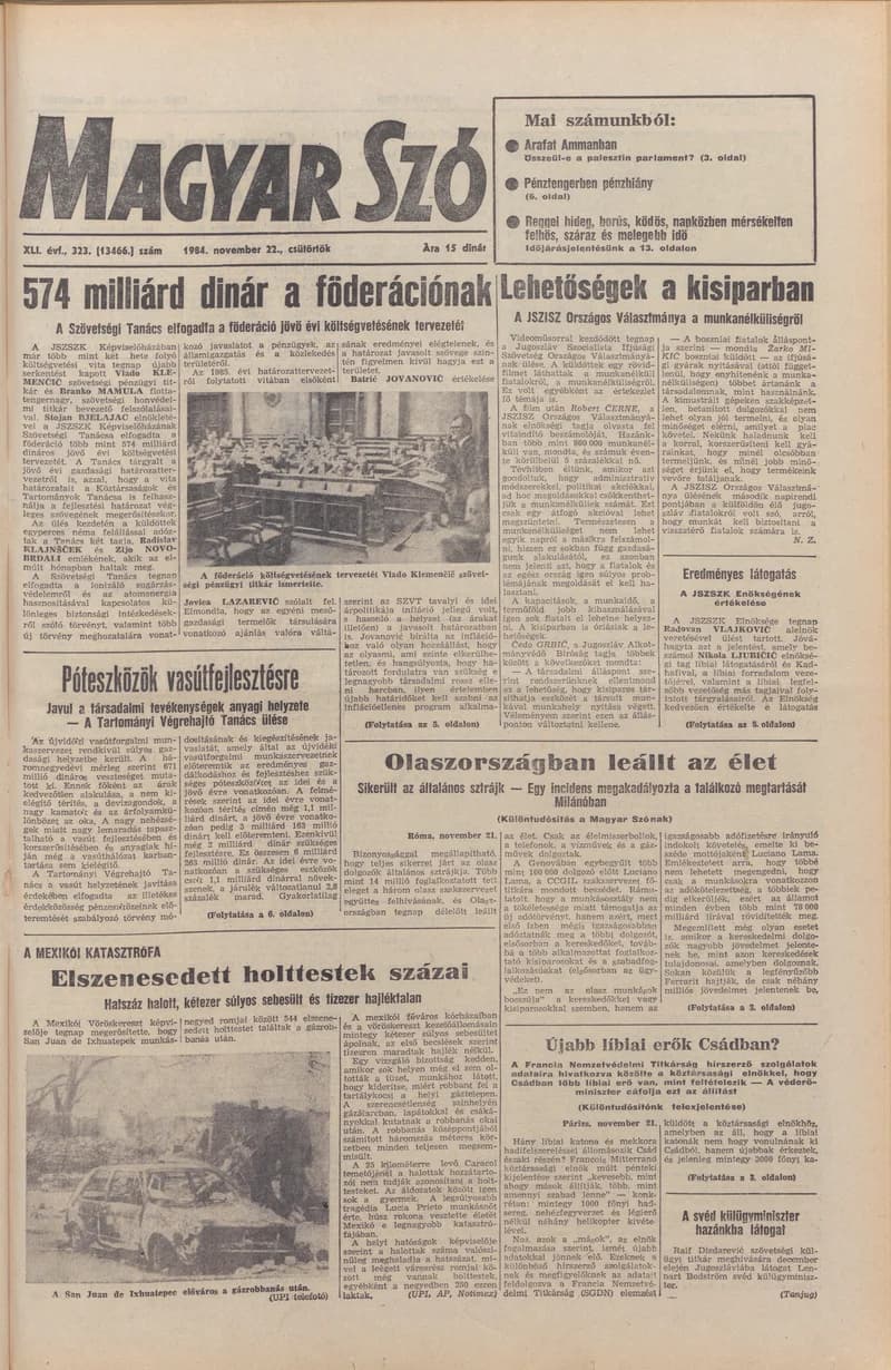 Magyar Szó, 41. évf. 1984. november 22. 323. sz. 1–20. oldal