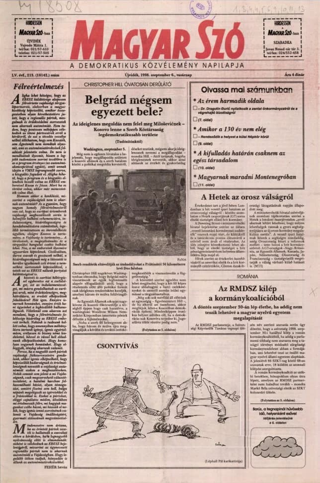 Magyar Szó, 55. évf. 1998. szeptember 6. 213. sz. 1–24. oldal