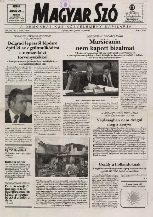 Magyar Szó, 59. évf. 2002. január 30. 24. sz. 1–16. oldal