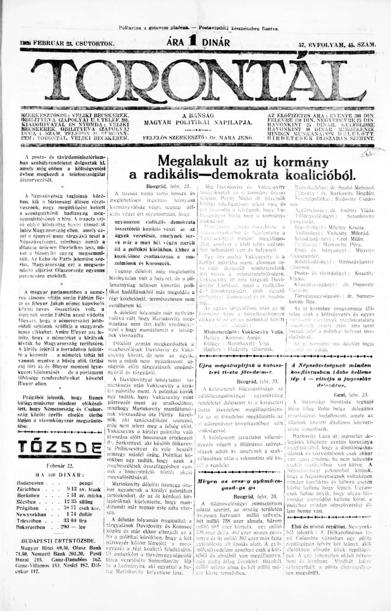 Torontál, 57. évf. 1928. február 23. 45. sz.