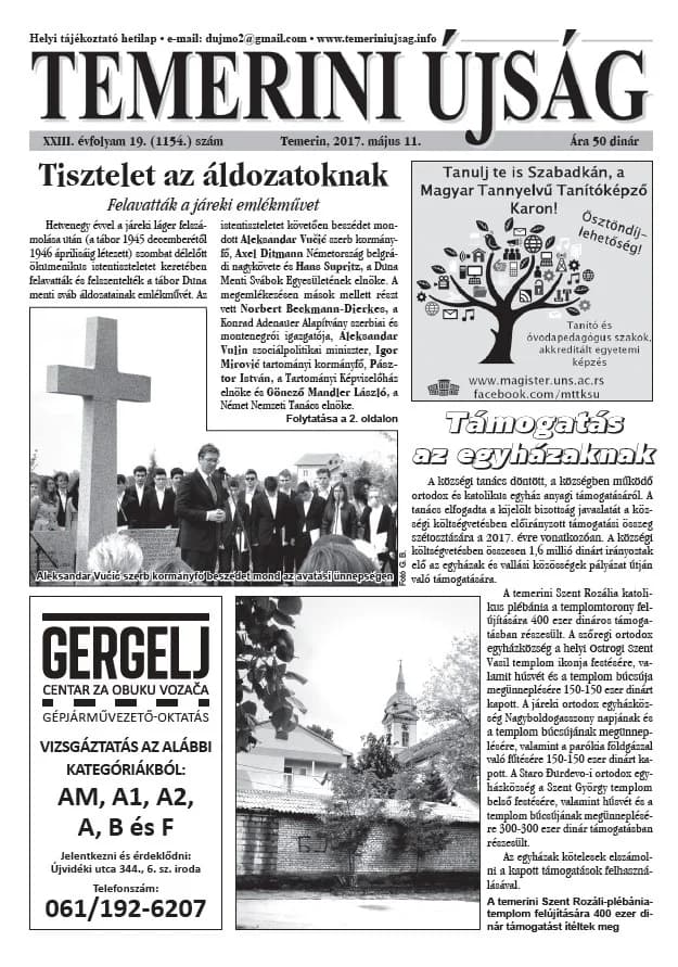 Temerini Újság, 23. évf. 2017. május 11. 19. sz.