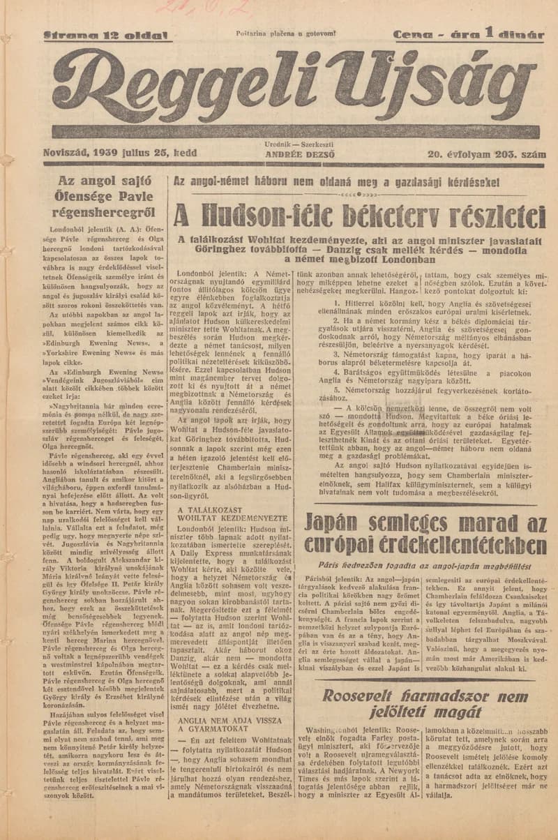 Reggeli Újság, 20. évf. 1939. július 25. 203. sz.