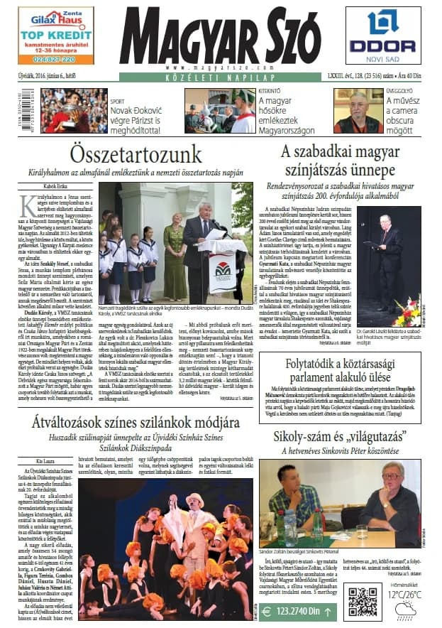 Magyar Szó, 73. évf. 2016. június 6. 128. sz. 1–20. oldal
