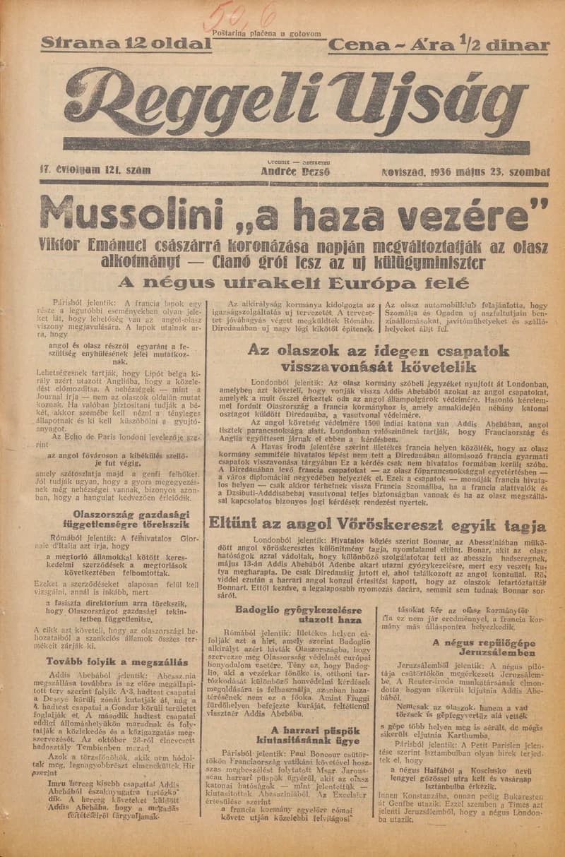 Reggeli Újság, 17. évf. 1936. május 23. 121. sz.