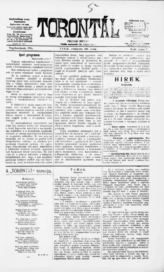 Torontál, 33. évf. 1904. június 7. 128. sz.