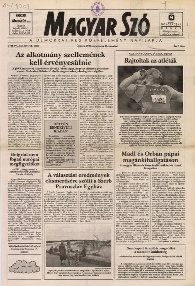 Magyar Szó, 57. évf. 2000. szeptember 23. 225. sz. 1–16. oldal