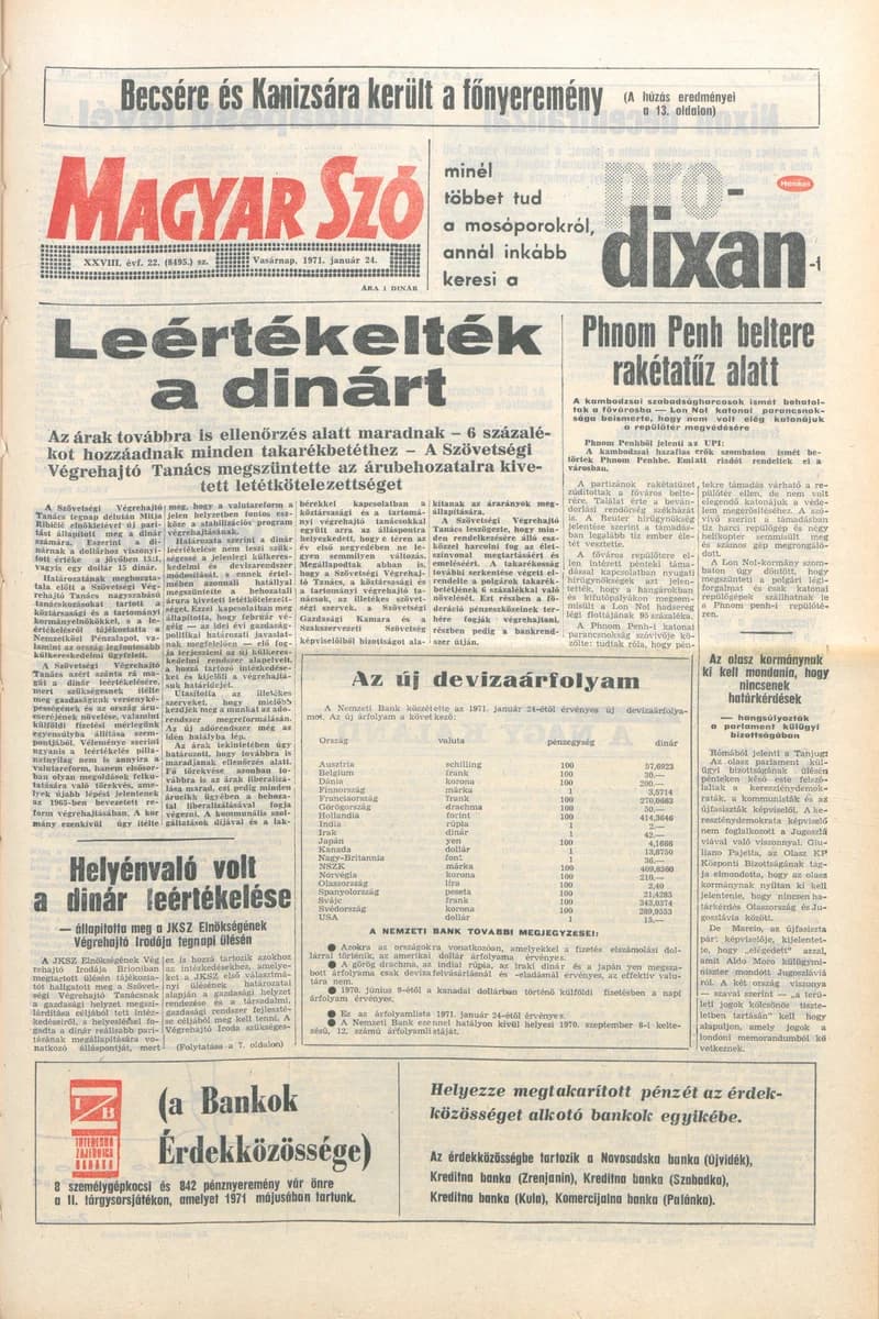 Magyar Szó, 28. évf. 1971. január 24. 22. sz. 1–32. oldal