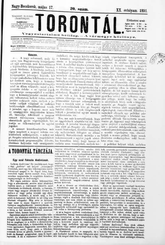 Torontál, 20. évf. 1891. május 17. 20. sz.