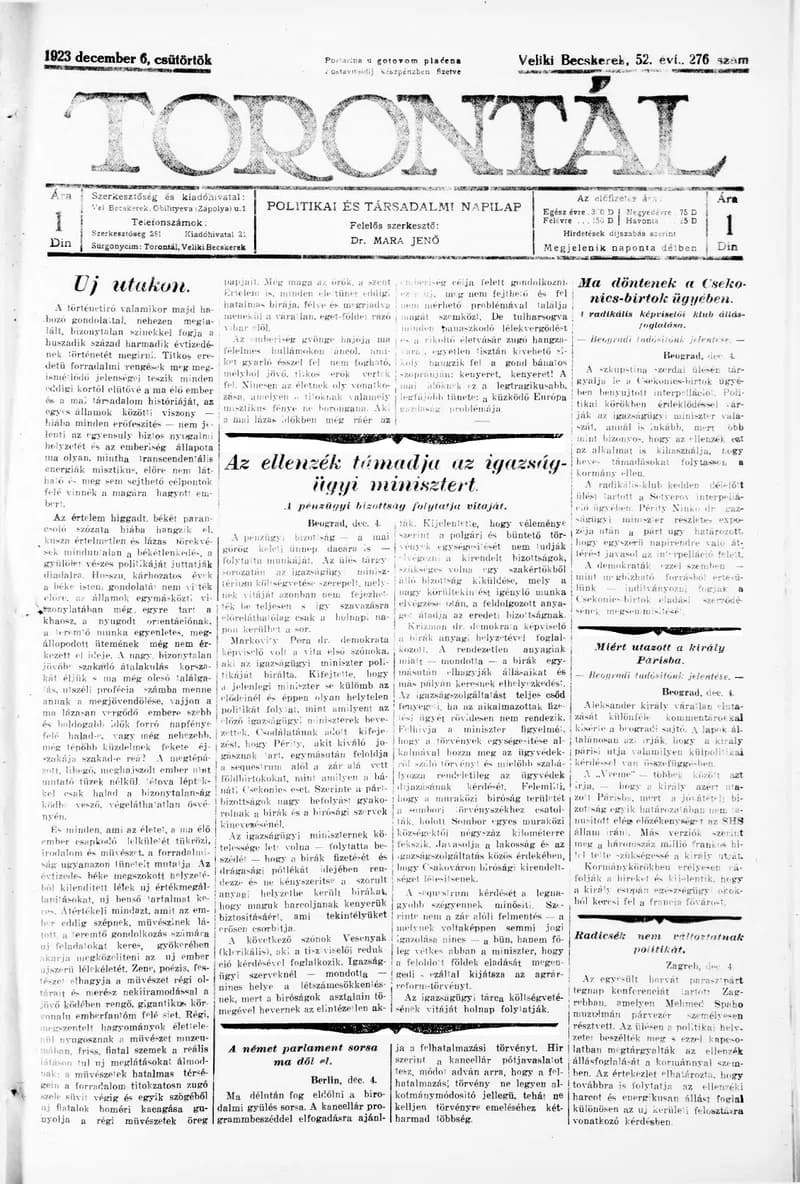Torontál, 52. évf. 1923. december 6. 276. sz.