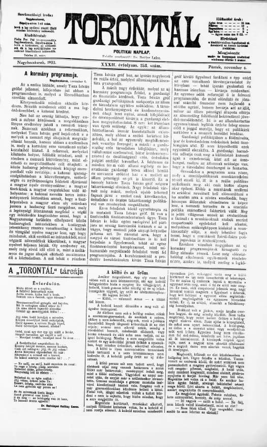 Torontál, 32. évf. 1903. november 6. 253. sz.