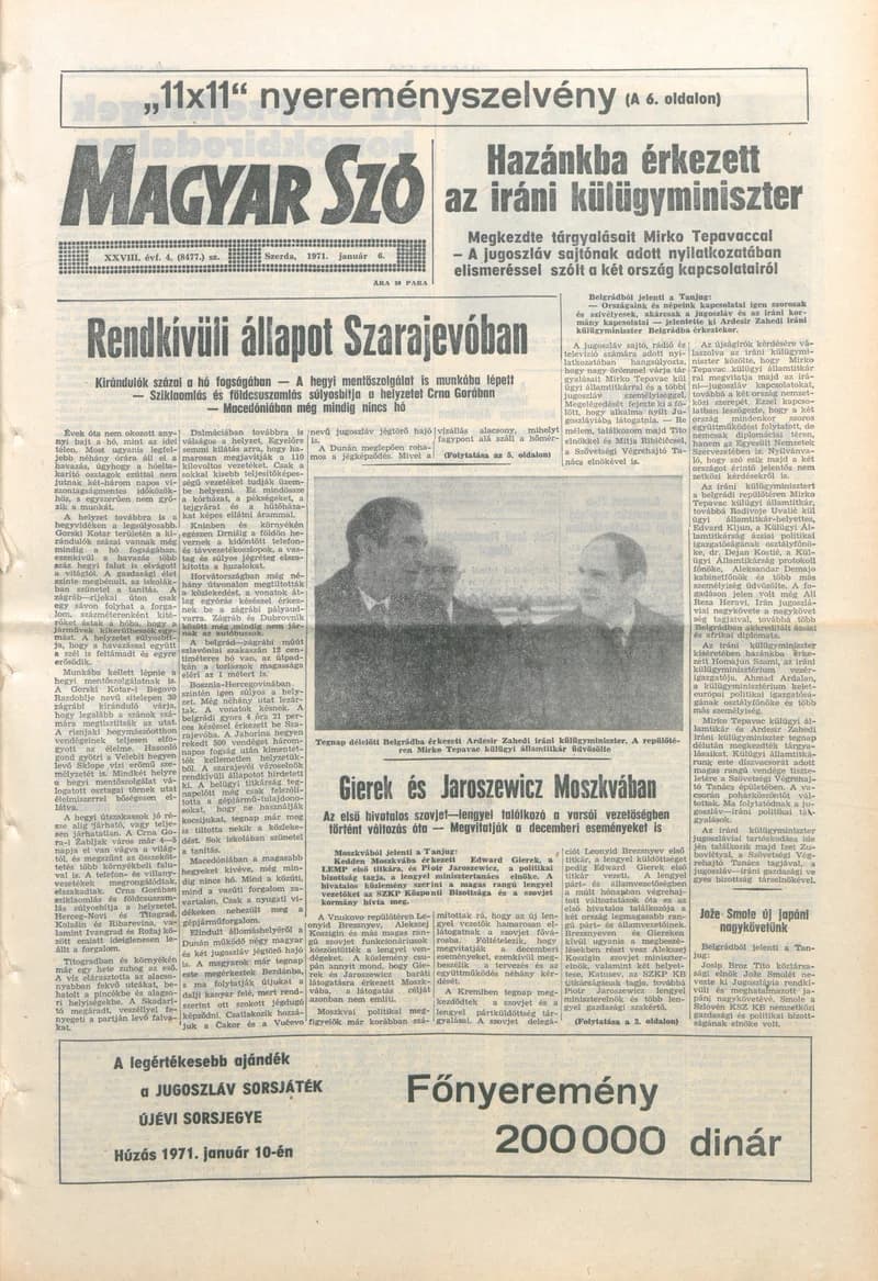 Magyar Szó, 28. évf. 1971. január 6. 4. sz. 1–14. oldal