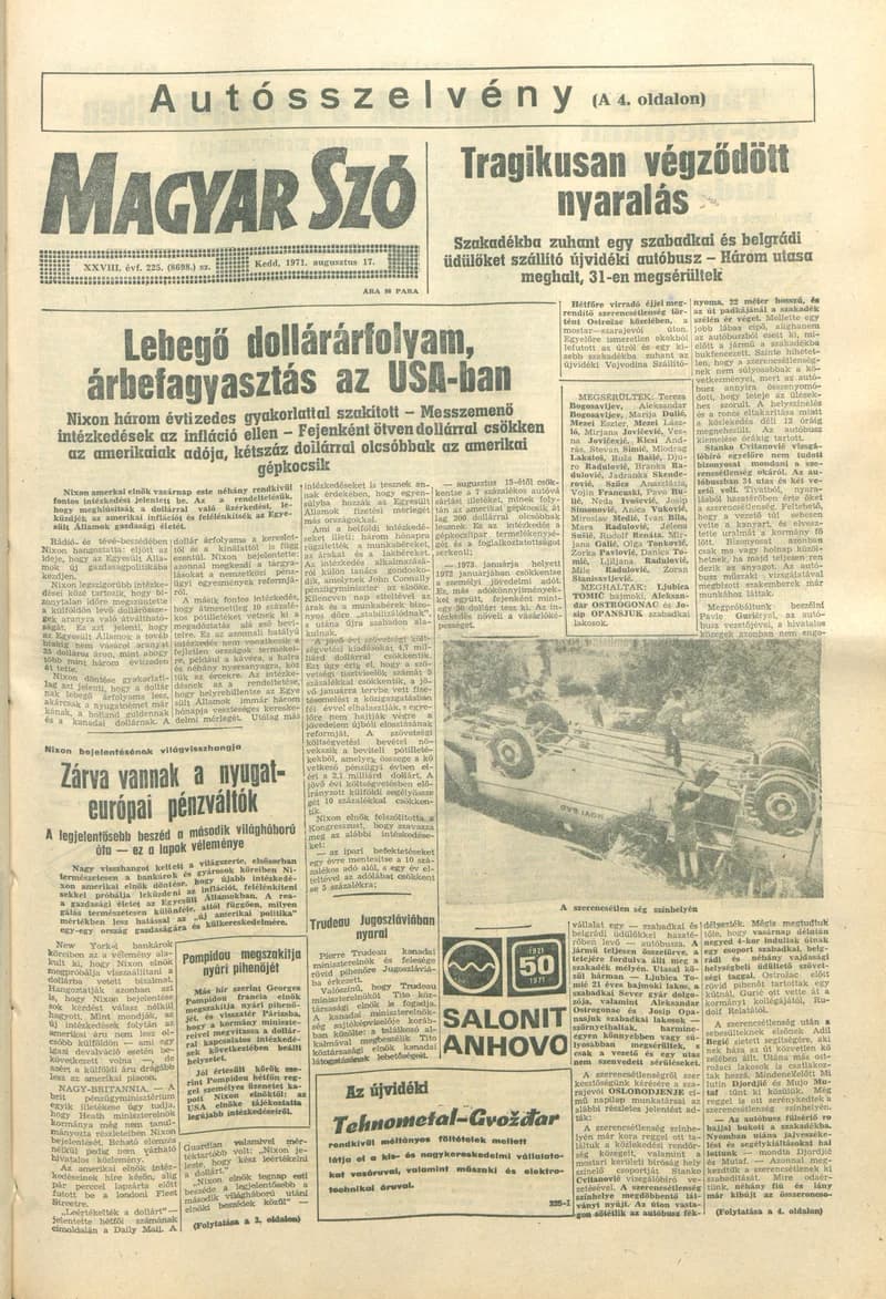 Magyar Szó, 28. évf. 1971. augusztus 17. 225. sz. 1–16. oldal