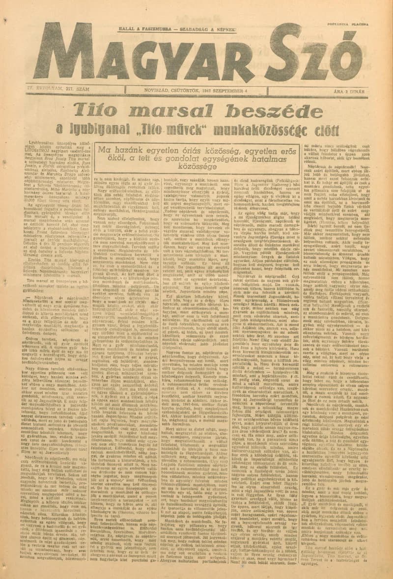 Magyar Szó, 4. évf. 1947. szeptember 4. 217. sz. 1–8. oldal