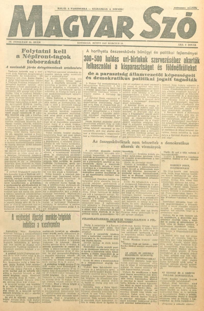Magyar Szó, 4. évf. 1947. március 10. 58. sz. 1–4. oldal