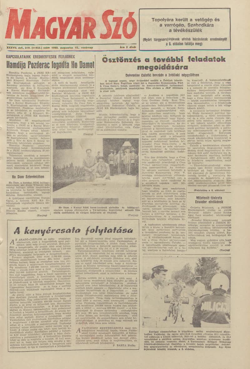 Magyar Szó, 37. évf. 1980. augusztus 10. 219. sz. 1–28. oldal