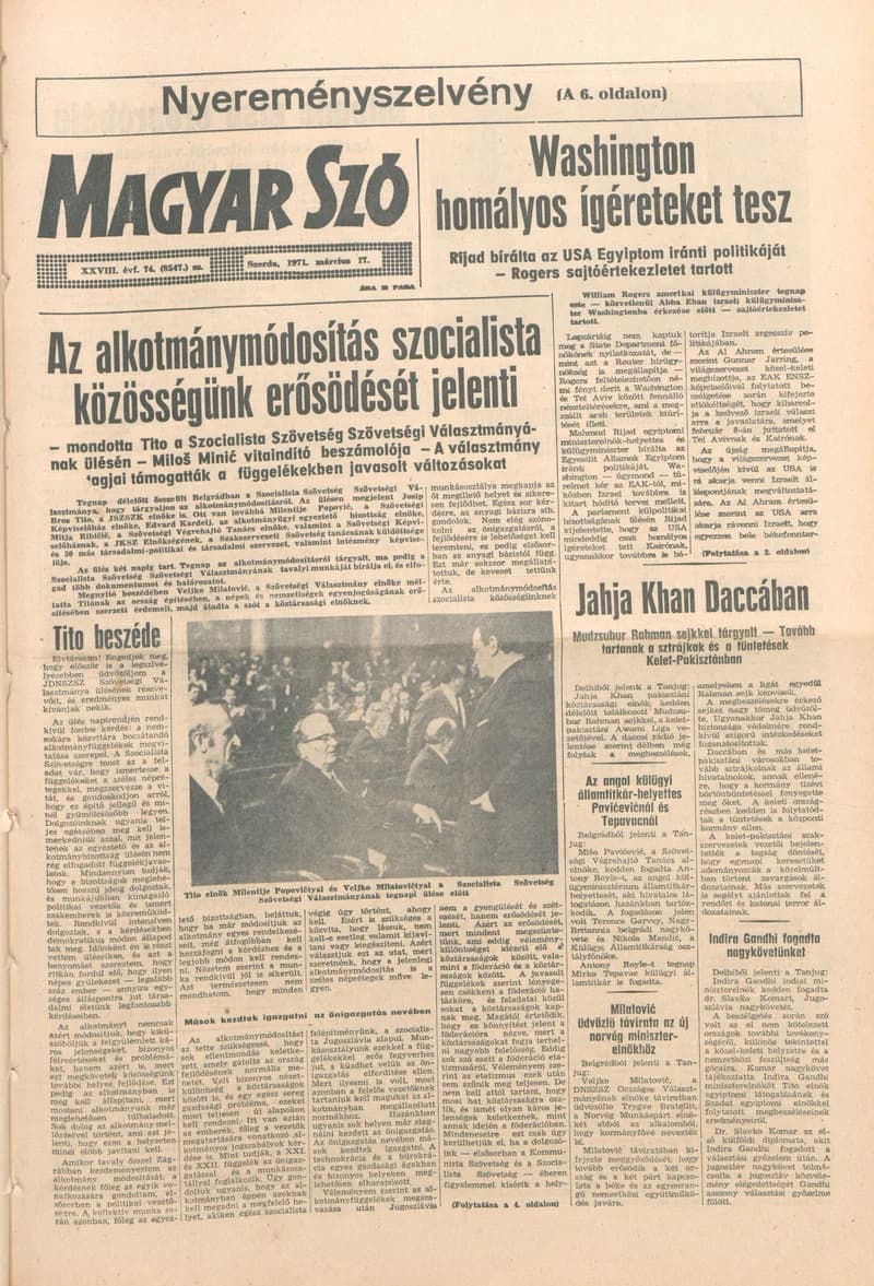 Magyar Szó, 28. évf. 1971. március 17. 74. sz. 1–16. oldal