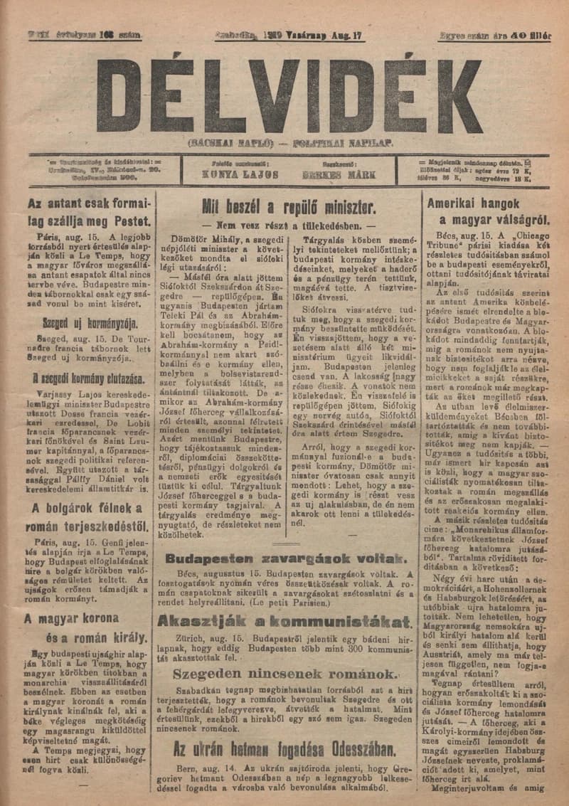 Délvidék, 13. évf. 1919. augusztus 17. 163. sz.