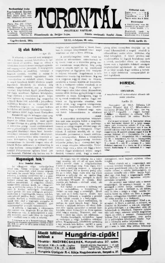Torontál, 43. évf. 1914. április 21. 90. sz.