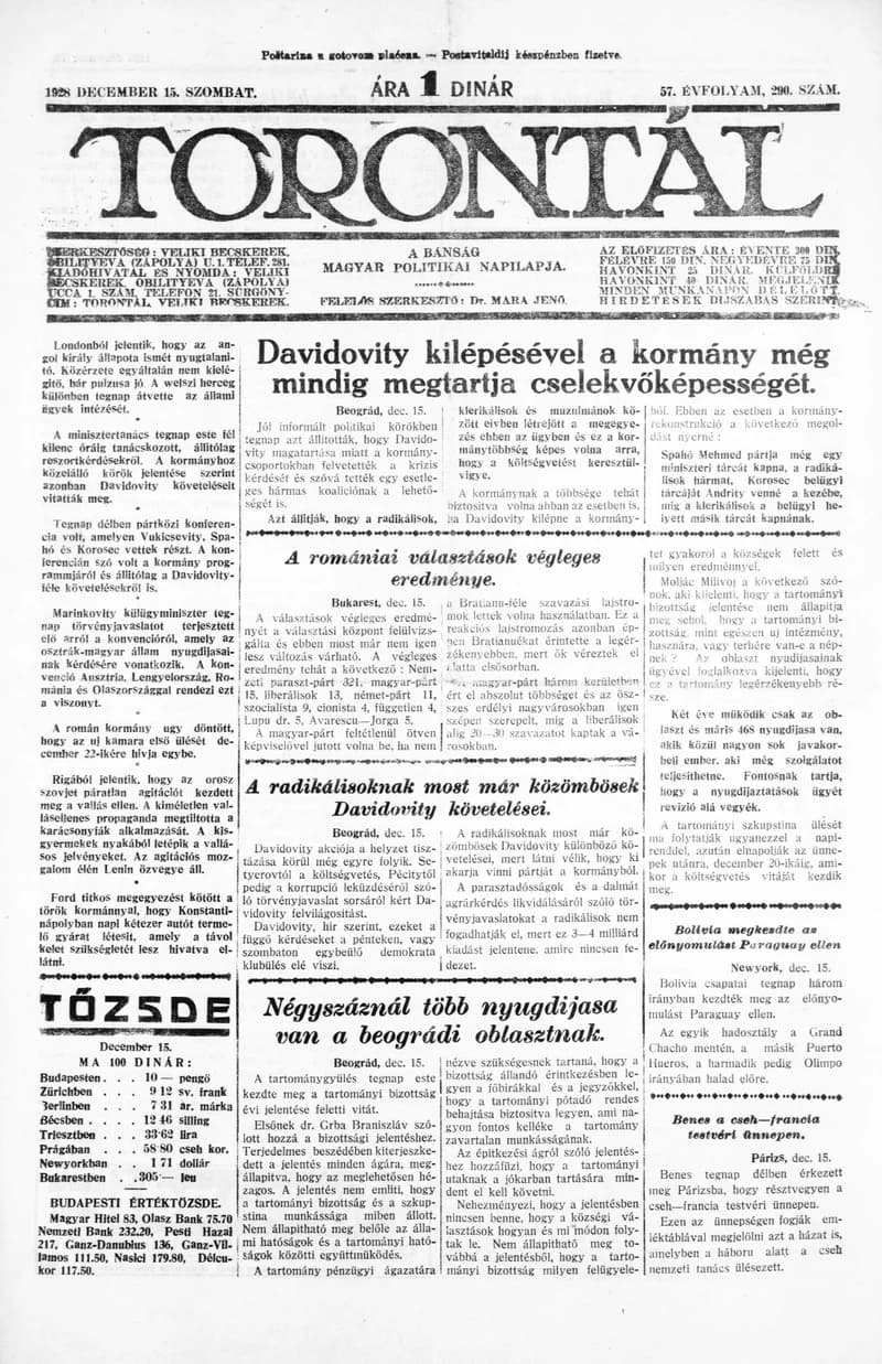 Torontál, 57. évf. 1928. december 15. 290. sz.
