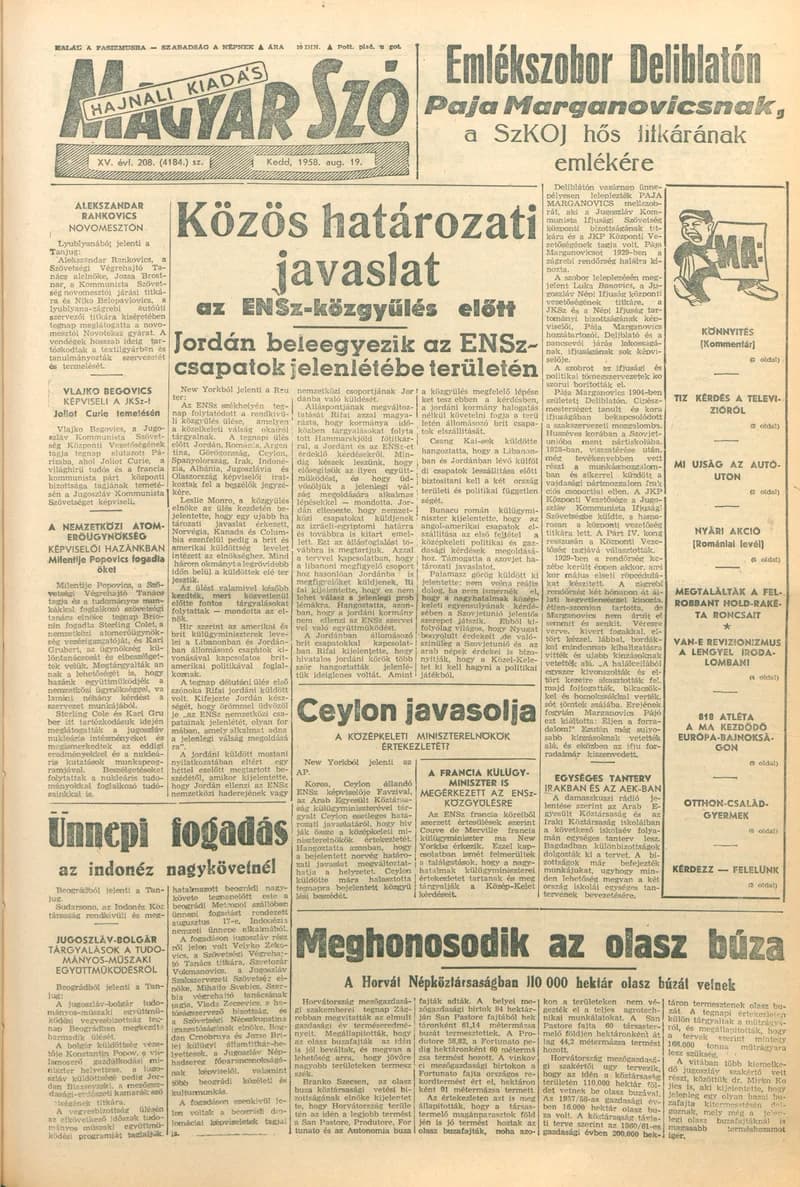 Magyar Szó, 15. évf. 1958. augusztus 19. 208. sz. 1–14. oldal