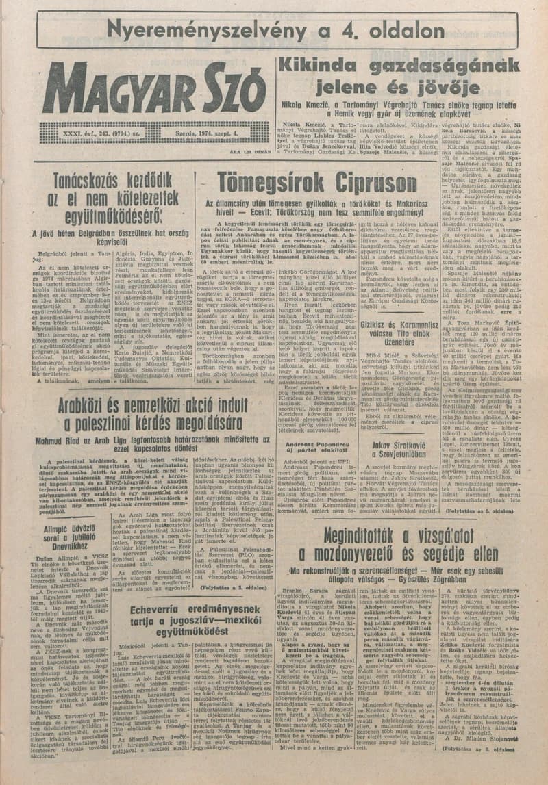 Magyar Szó, 31. évf. 1974. szeptember 4. 243. sz. 1–16. oldal