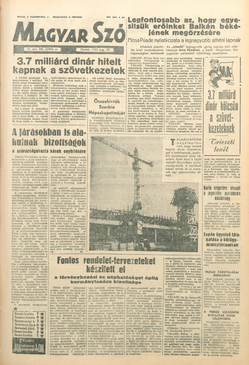 Magyar Szó, 9. évf. 1952. augusztus 29. 206. sz. 1–8. oldal