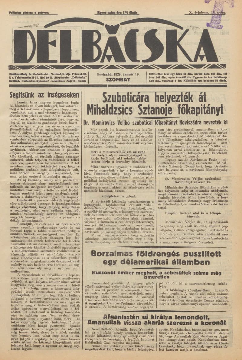 Délbácska, 10. évf. 1929. január 19. 16. sz.