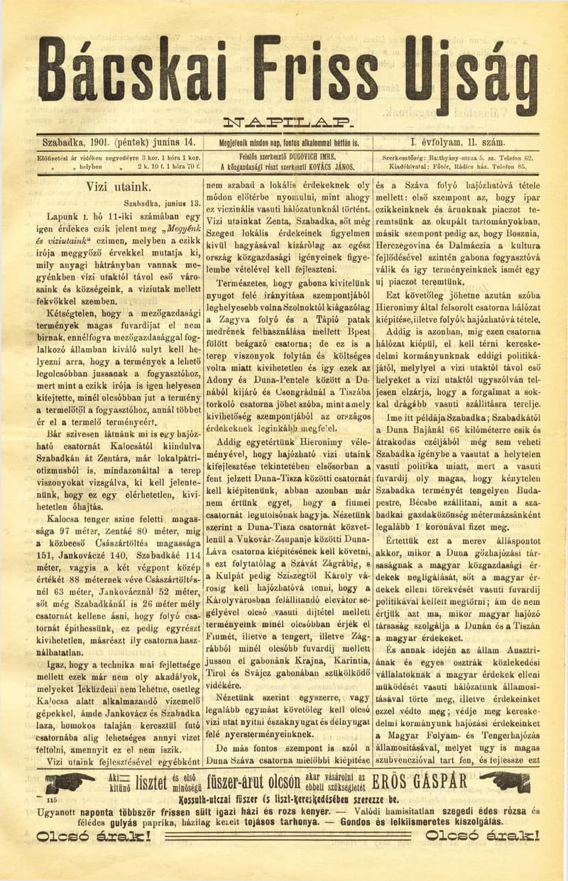 Bácskai Friss Ujság, 1. évf. 1901. június 14. 11. sz.